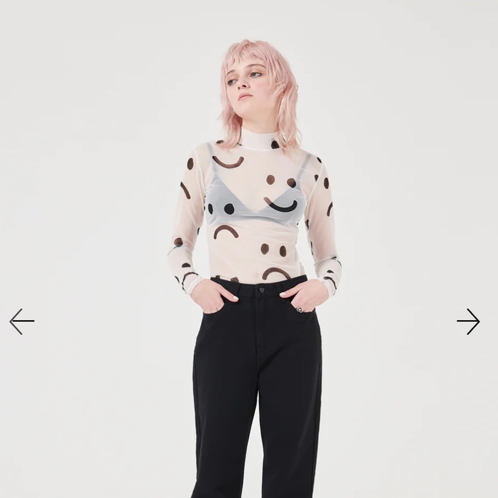 Lazy Oaf Happy Sad Sheer Top | size 8